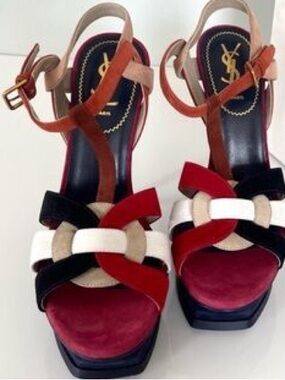 Yves Saint Laurent Rare Multi-Color Suede Tribute Platform Sandals 36.5